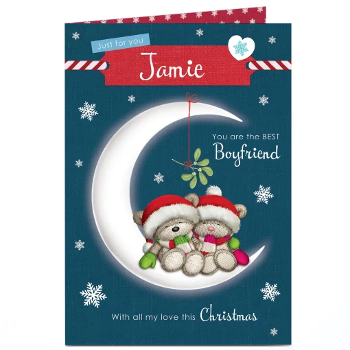 Personalised Hugs Bear Christmas Card - The Best Boyfriend