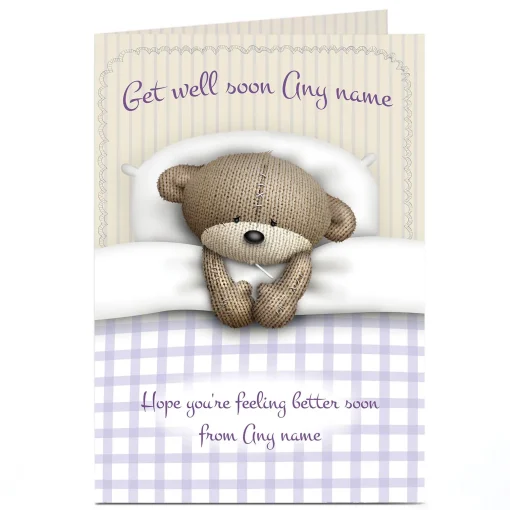 Personalised Hugs Bear Get Well Soon Card - In Bed