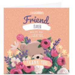 Personalised Hugs Bear Thank You Card - Flowers