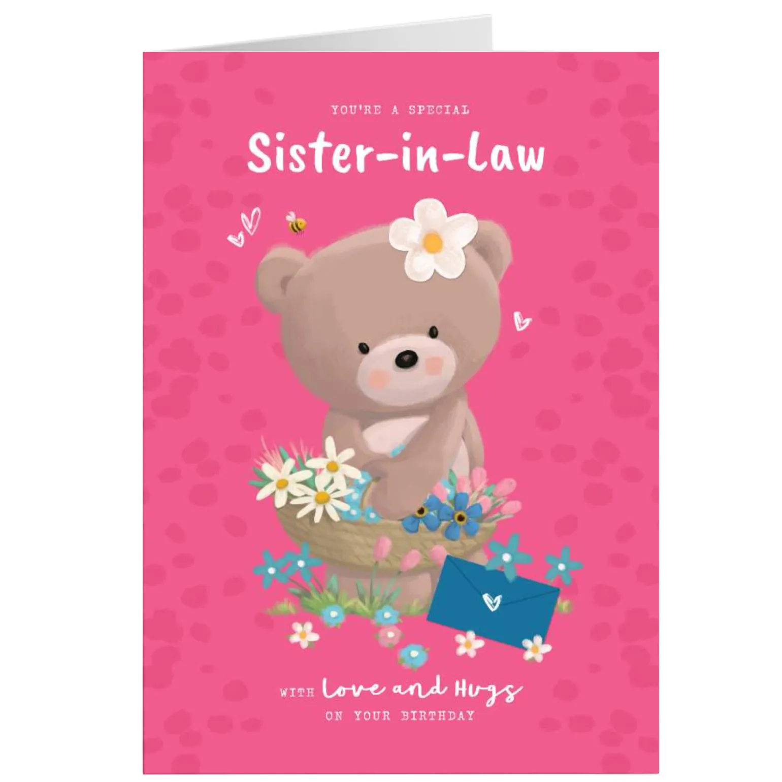 Personalised Hugs Birthday Card - Hugs With Flower Basket, Sister-in-Law
