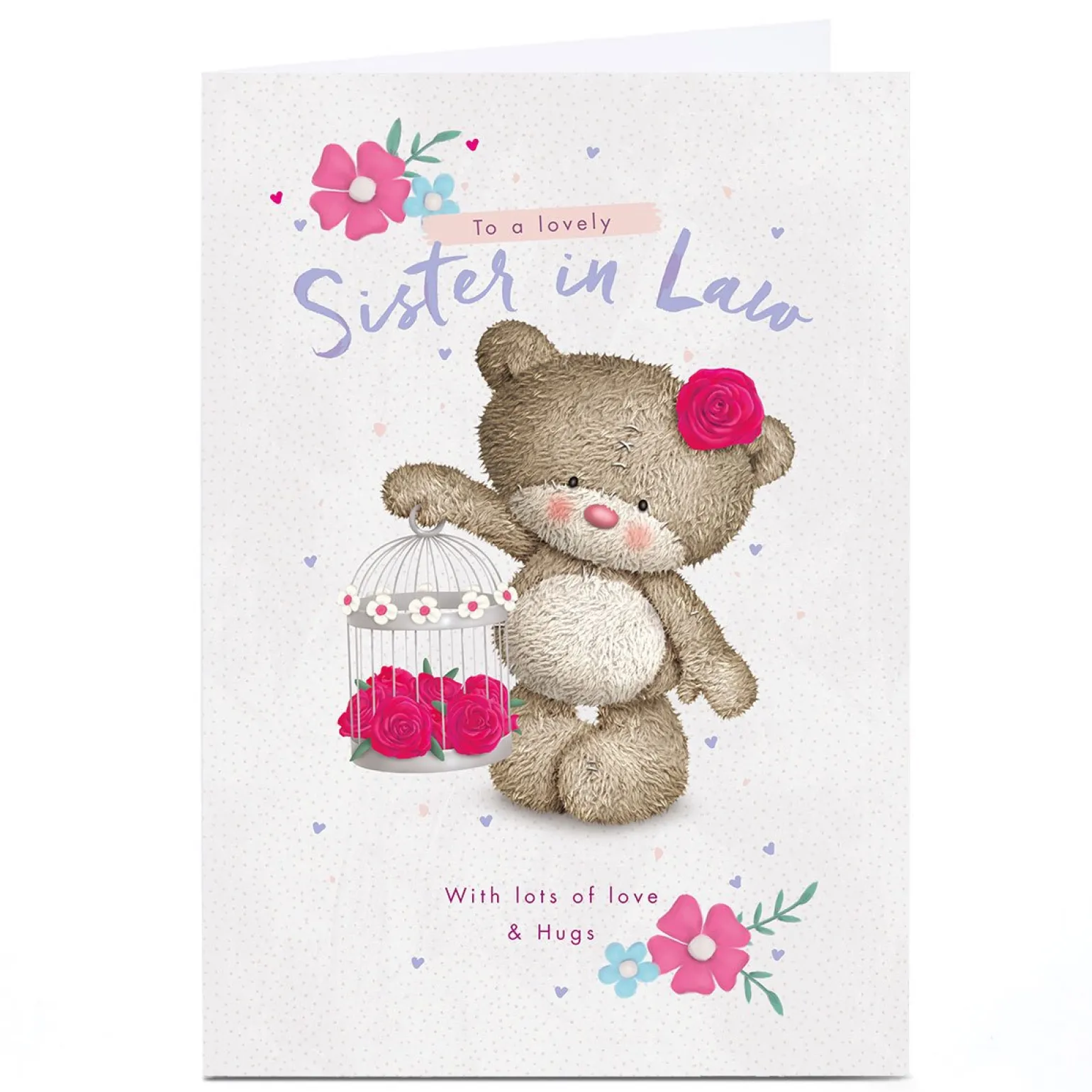 Personalised Hugs Birthday Card - Birdcage and Roses, Sister-in-Law