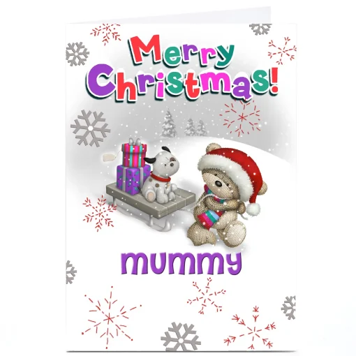 Personalised Hugs Christmas Card - Dog On Sledge