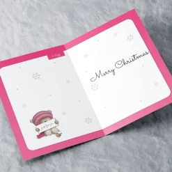 Personalised Hugs Christmas Card - Pink Bear - Niece