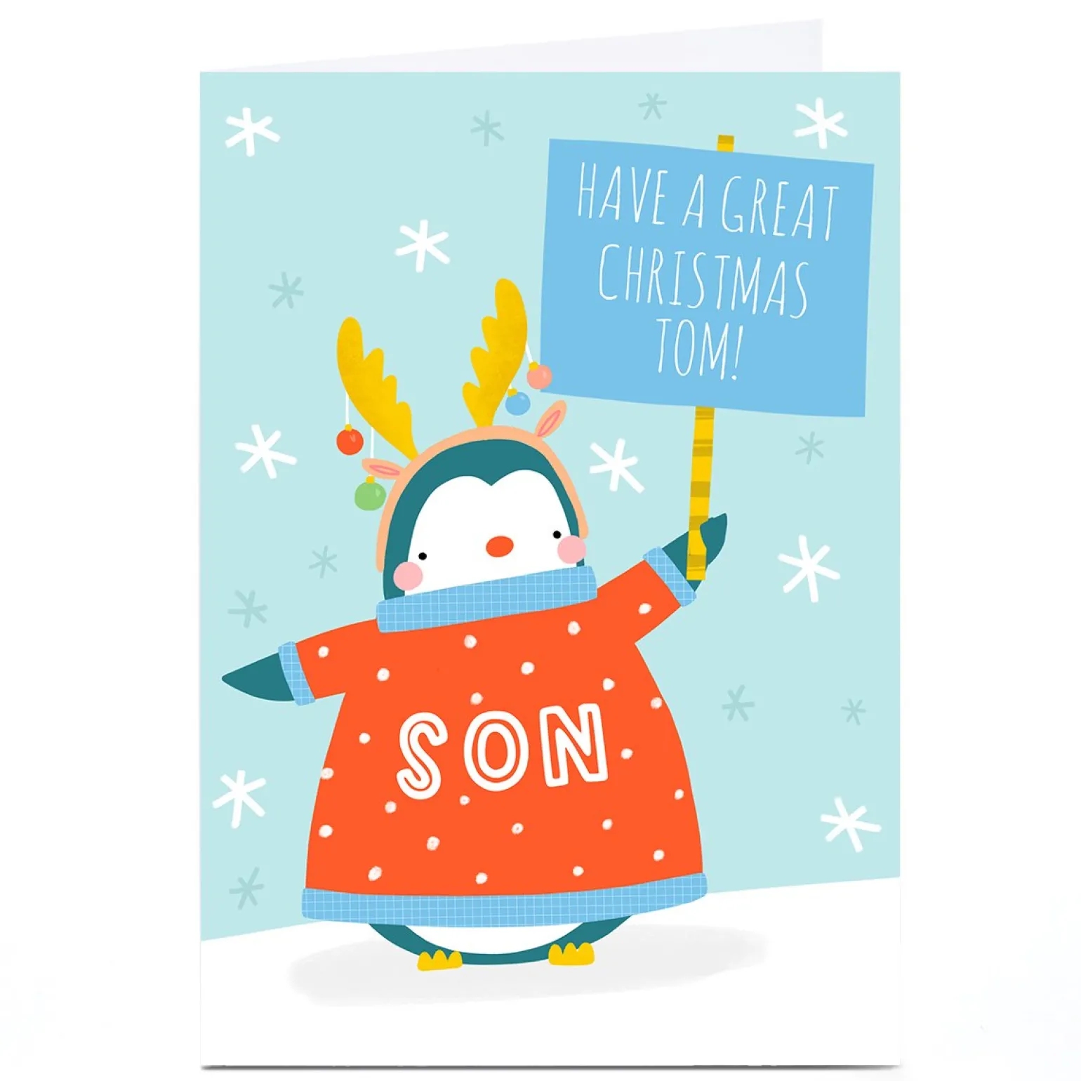 Personalised Jess Moorhouse Christmas Card - Penguin Son