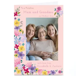 Personalised Kerry Spurling Mother's Day Photo Card - Floral Border