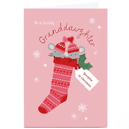Personalised Kerry Spurling Christmas Card - Pink Stocking, Any Relation