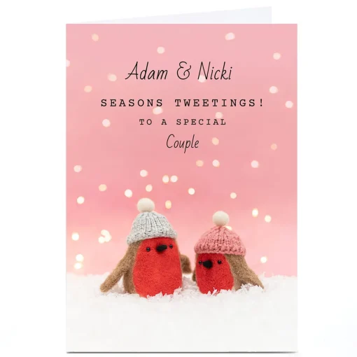 Personalised Lemon & Sugar Christmas Card - Robins