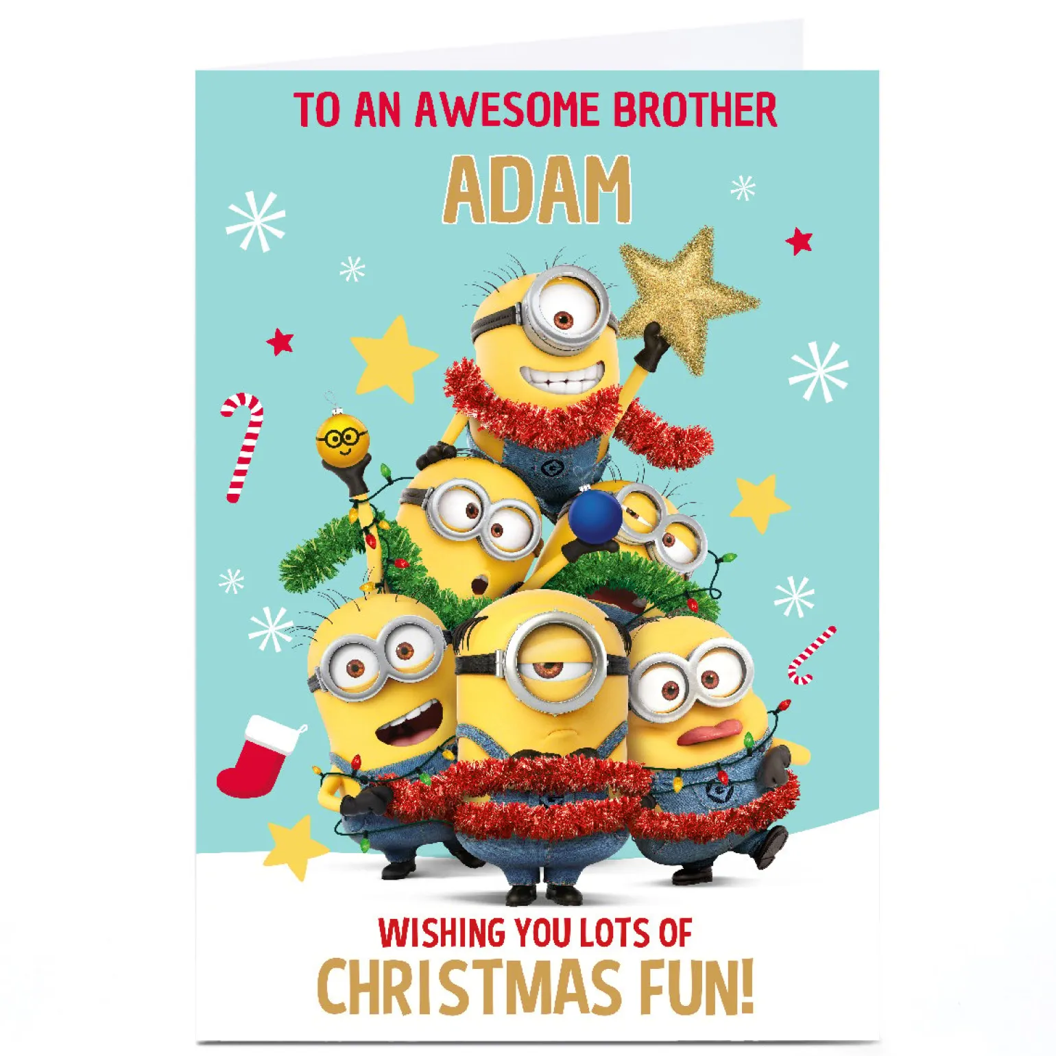 Personalised Minions Christmas Card - Christmas Fun, Awesome Brother