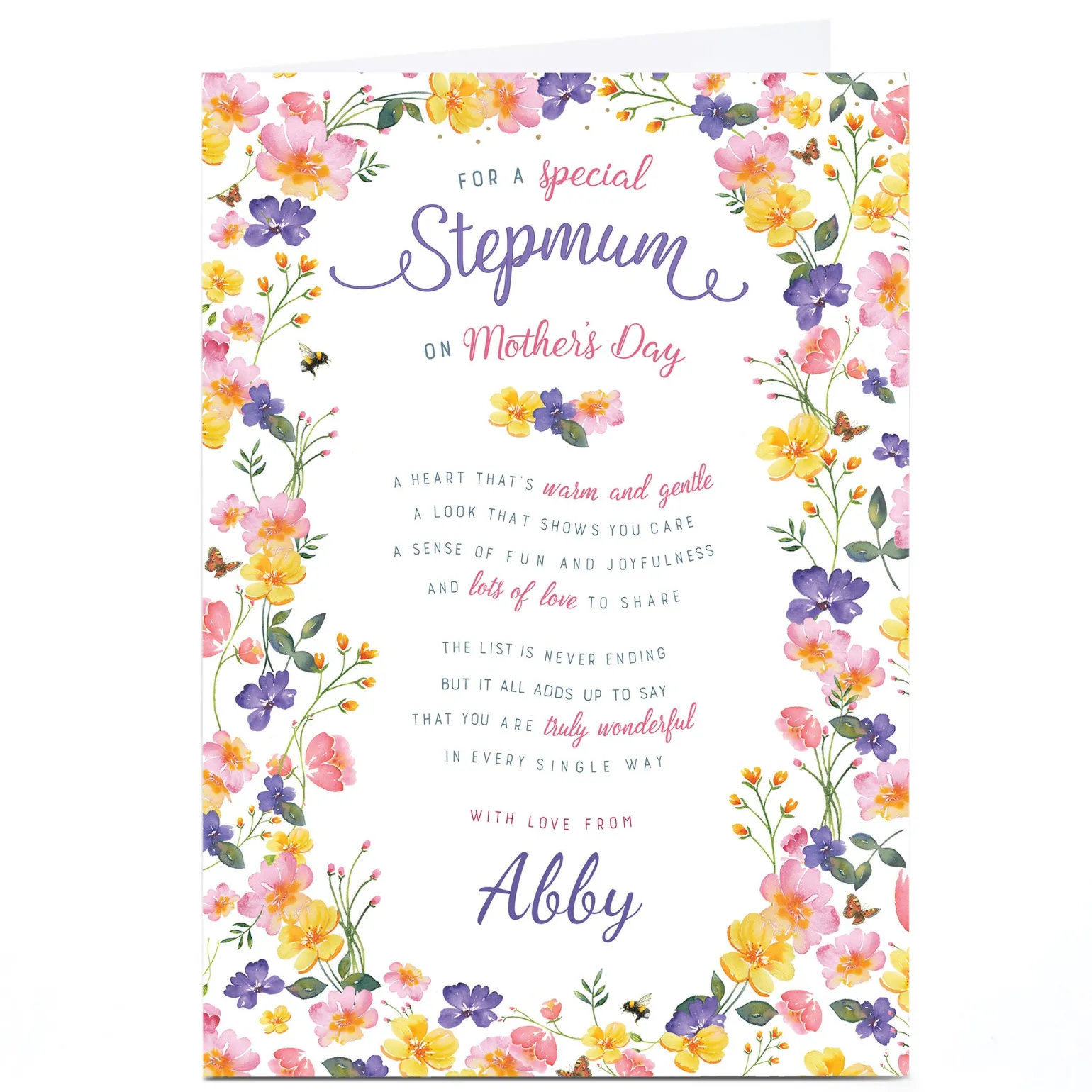 Personalised Mother's Day Card - For A Special Step Mum, Flowers