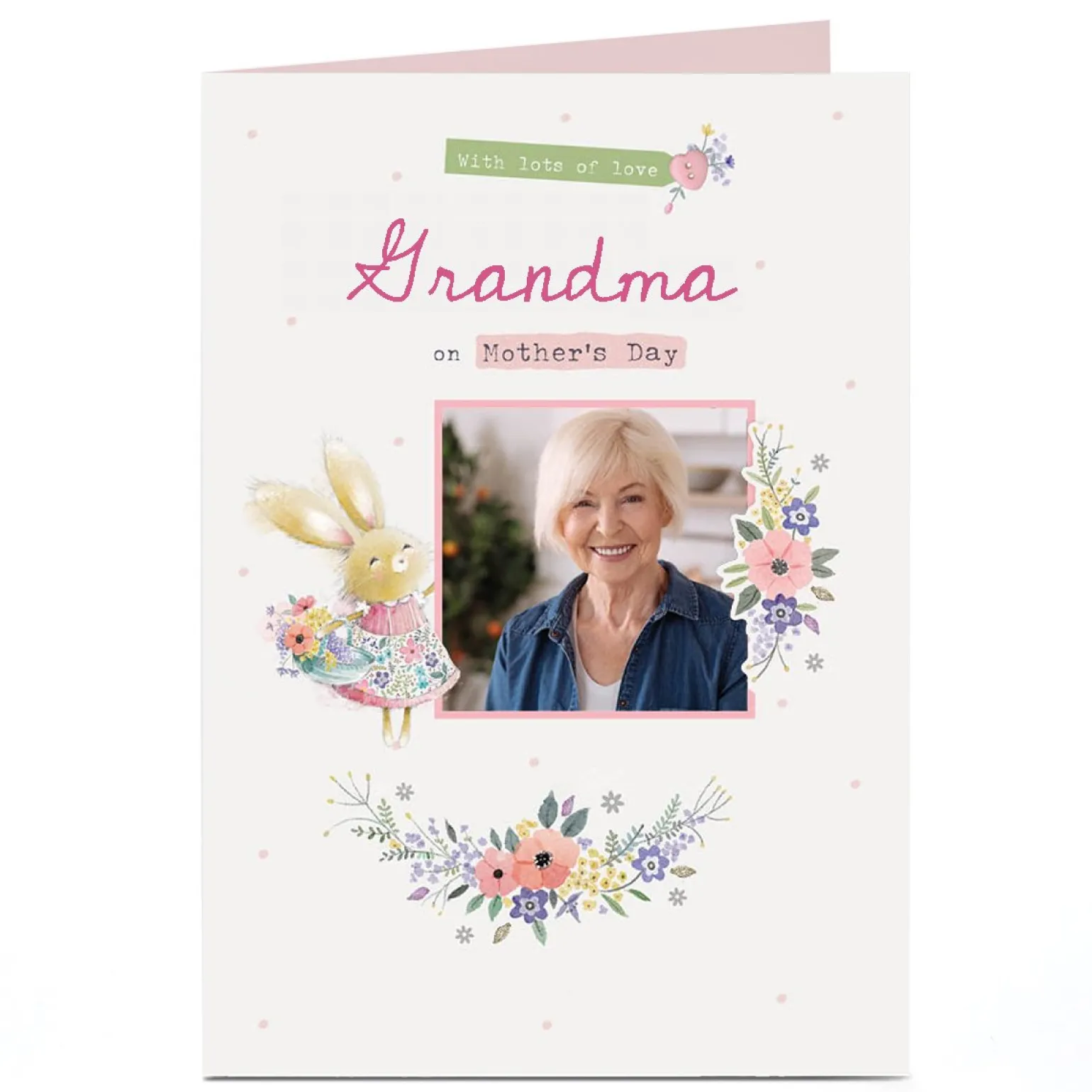 Personalised Mother's Day Card - Bunny with basket of flowers - Grandma