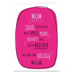 Personalised Mother's Day Card - From Your Good Child