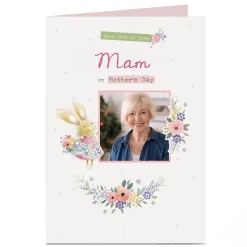Personalised Mother's Day Card - Bunny with basket of flowers - Mam
