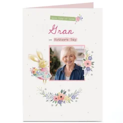 Personalised Mother's Day Card - Bunny with basket of flowers - Gran