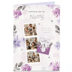 Personalised Mother's Day Card - 3 photos with lilac flowers - Nanny