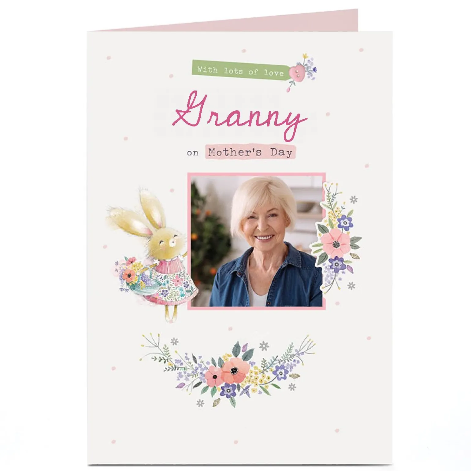 Personalised Mother's Day Card - Bunny with basket of flowers - Granny
