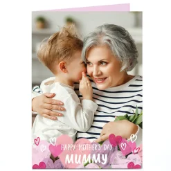 Personalised Mother's Day Card - Full photo with hearts below - Mummy