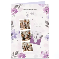 Personalised Mother's Day Card - 3 photos with lilac flowers - Gran