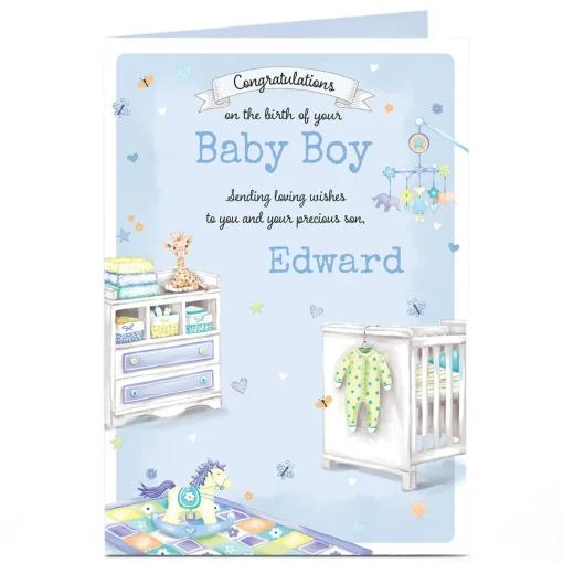 Personalised New Baby Card - Baby Boy Nursery