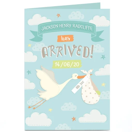 Personalised New Baby Card - Stork with Name