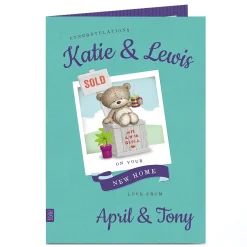 Personalised New Home Card - Hugs Bear With Box