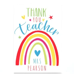 Personalised Nikki Whiston Thank You Teacher Card - Rainbow