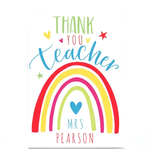 Personalised Nikki Whiston Thank You Teacher Card - Rainbow
