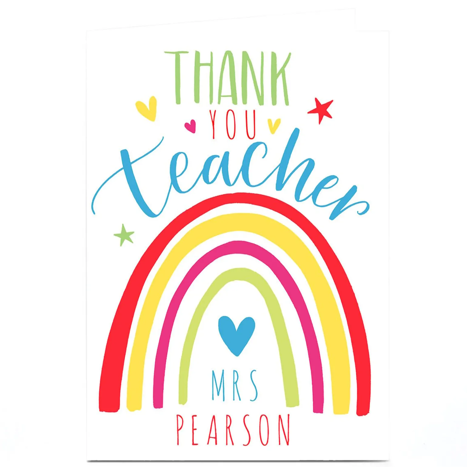 Personalised Nikki Whiston Thank You Teacher Card - Rainbow
