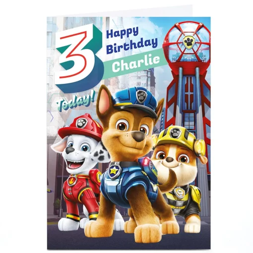 Personalised Paw Patrol Movie 3rd Birthday Card - 3 Today!