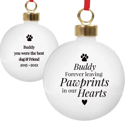Personalised Pawprints Memorial Bauble