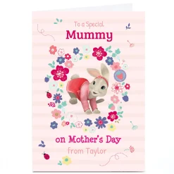Personalised Peter Rabbit Mother's Day Card - Lily Bobtail & Flowers