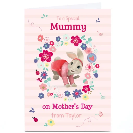 Personalised Peter Rabbit Mother's Day Card - Lily Bobtail & Flowers