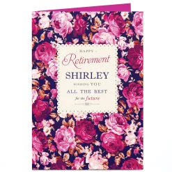 Personalised Retirement Card - Pink & Purple Roses