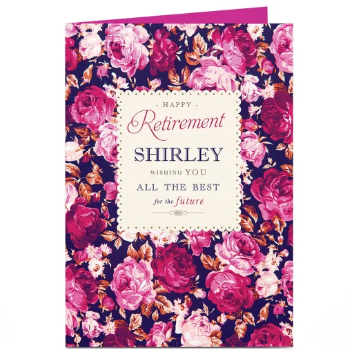 Personalised Retirement Card - Pink & Purple Roses