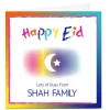 Personalised Roshah Designs Eid Card - Colourful Text, Square