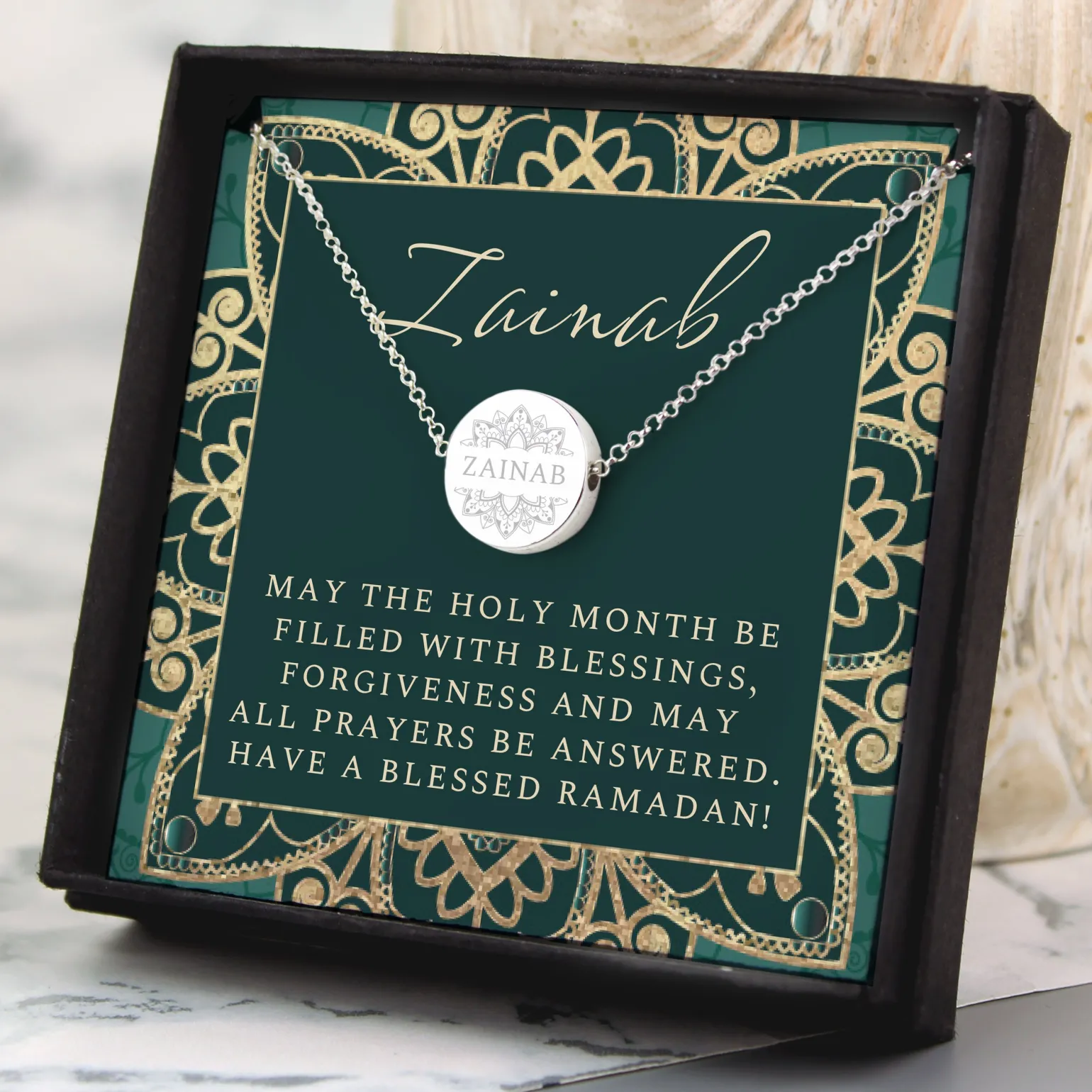 Personalised Sentiment Eid & Ramadan Disc Necklace & Box