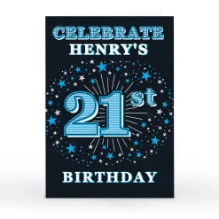 Personalised 21st Birthday Invitation - Blue Stars