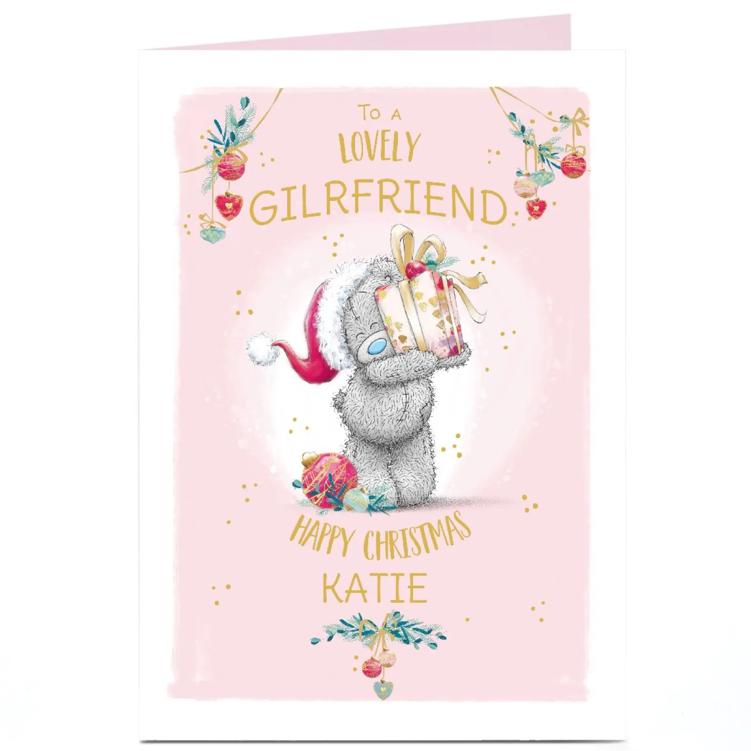 Personalised Tatty Teddy Christmas Card - To a Lovely Girlfriend