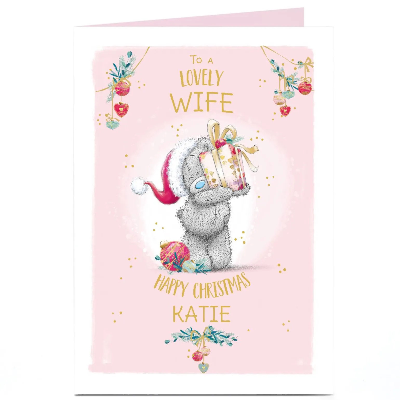 Personalised Tatty Teddy Christmas Card - To a Lovely Wife