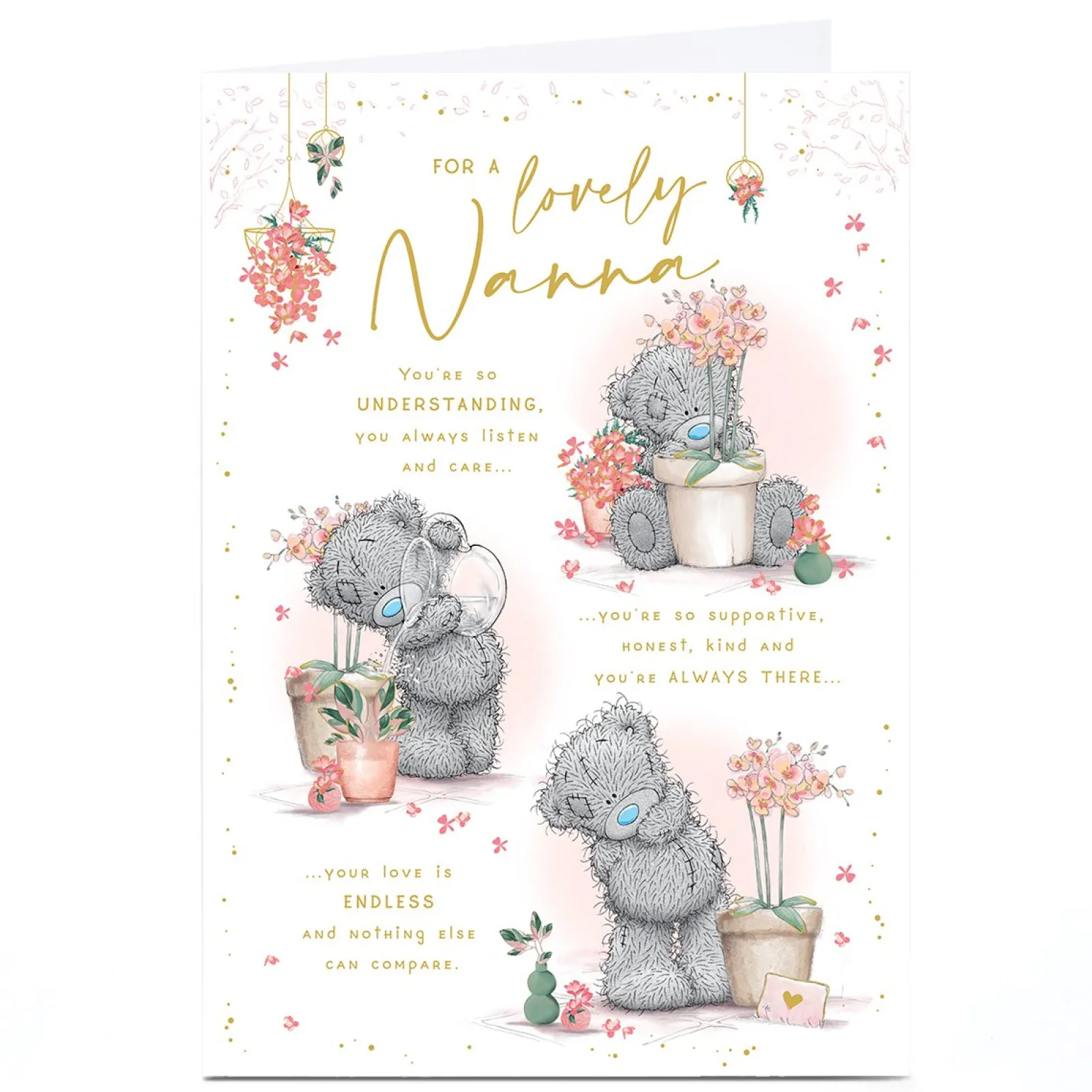 Personalised Tatty Teddy Mother's Day Card - Teddy Planting Flower, Nanna
