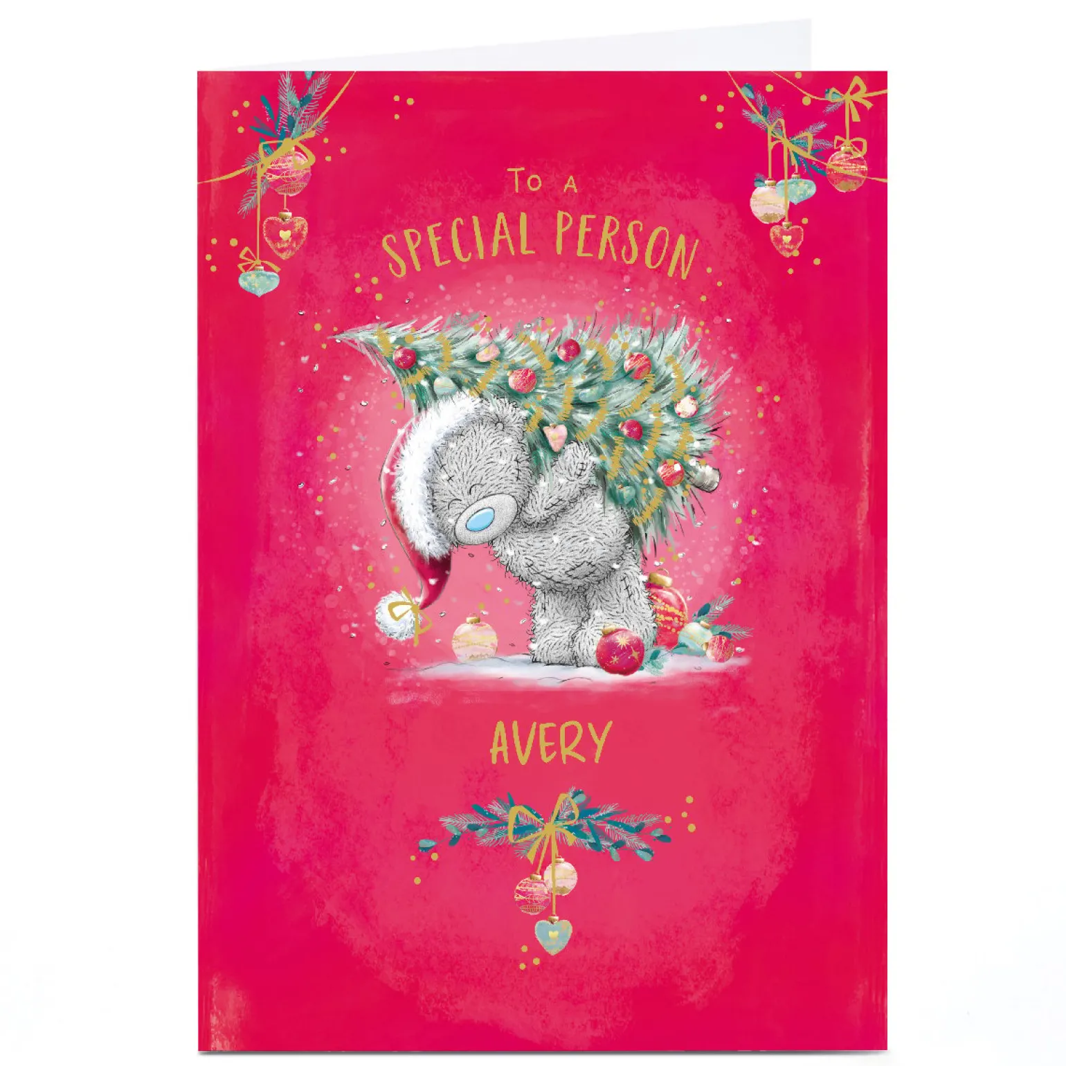 Personalised Tatty Teddy Christmas Card - Bear with Christmas Tree, Special Person
