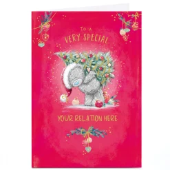 Personalised Tatty Teddy Christmas Card - Bear with Christmas Tree, Any Relation