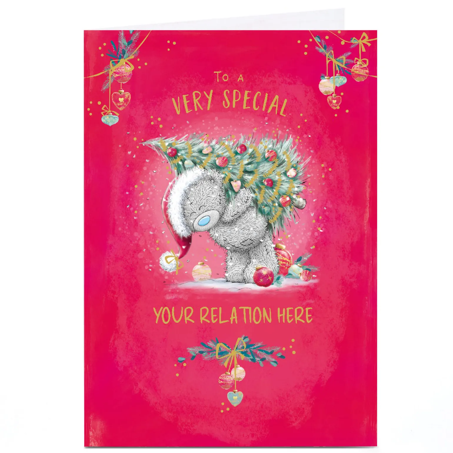 Personalised Tatty Teddy Christmas Card - Bear with Christmas Tree, Any Relation