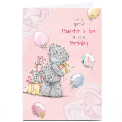 Personalised Tatty Teddy Birthday Card - Balloons and Presents, Daughter in Law