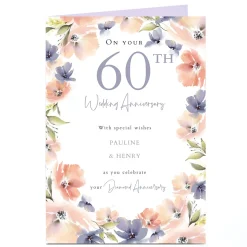 Personalised 60th Anniversary Card - Pink & Purple Flowers