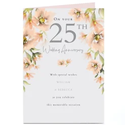 Personalised 25th Anniversary Card - Peach Flowers