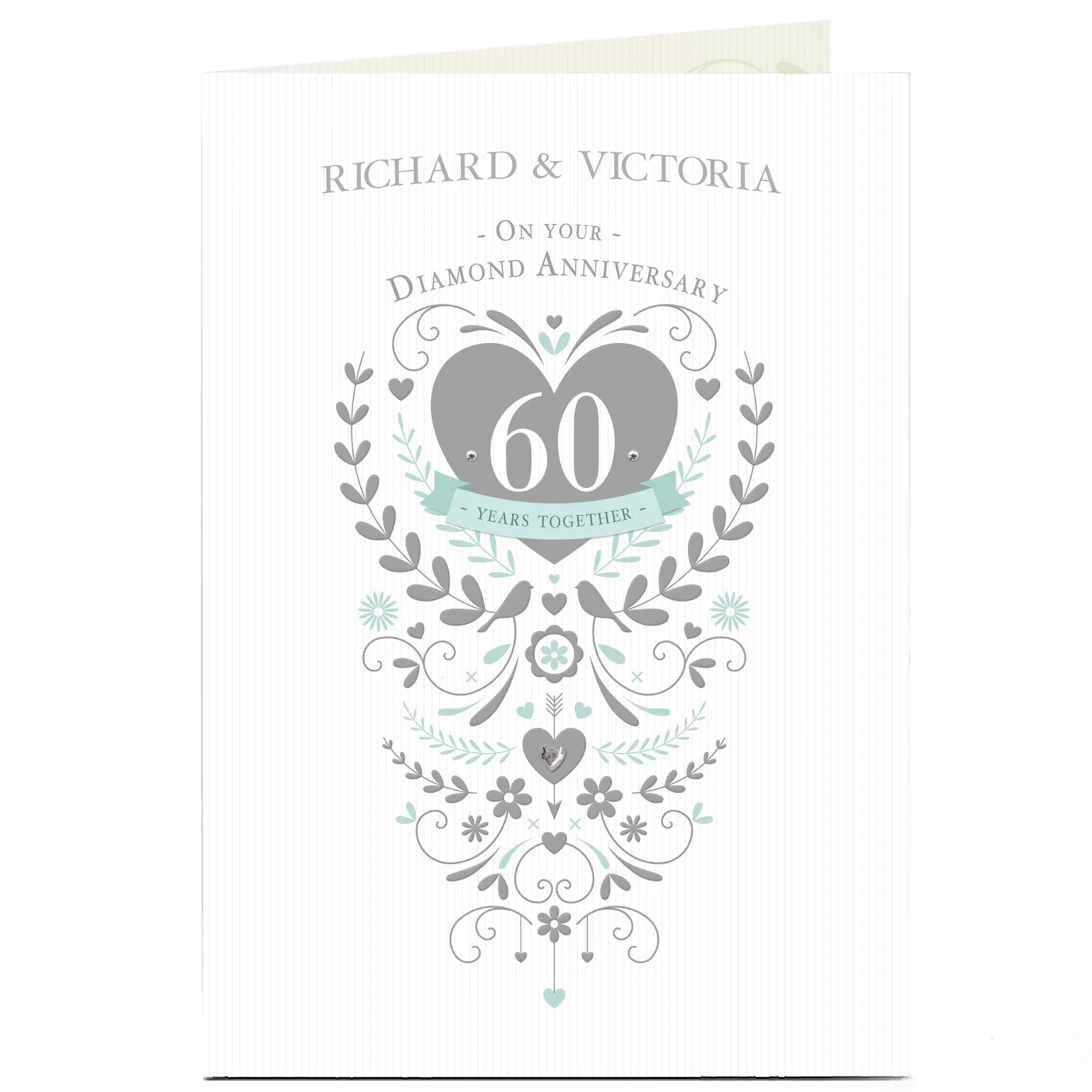 Personalised 60th Anniversary Card - Silver Heart
