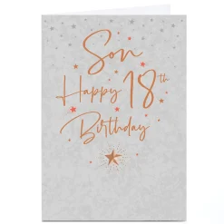 Personalised 18th Birthday Card - Silver Stars and Gold Script, Son