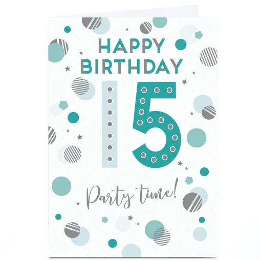 Personalised 15th Birthday Card - Party Time Circles and Dots