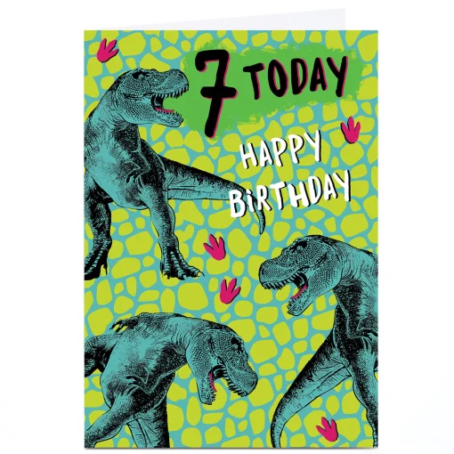 Personalised 7th Birthday Card - T-Rex Dinosaurs