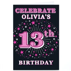 Personalised 13th Birthday Invitation - Pink Stars
